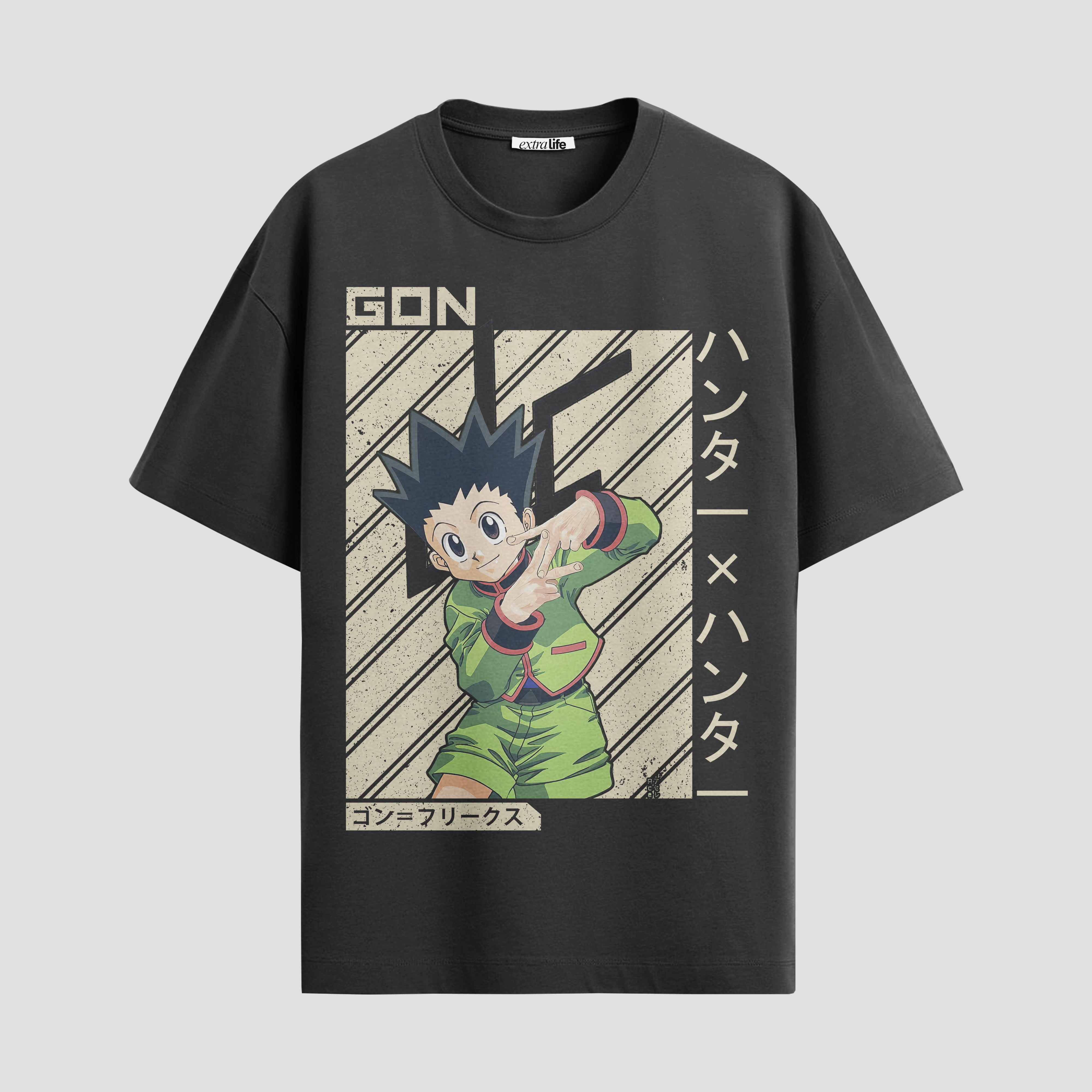 Playera urbana de anime y gaming ExtraLife MX, corte Standard Fit unisex ligero y transpirable en color Deep Black y Pure White, ropa de uso diario para gym y casual.