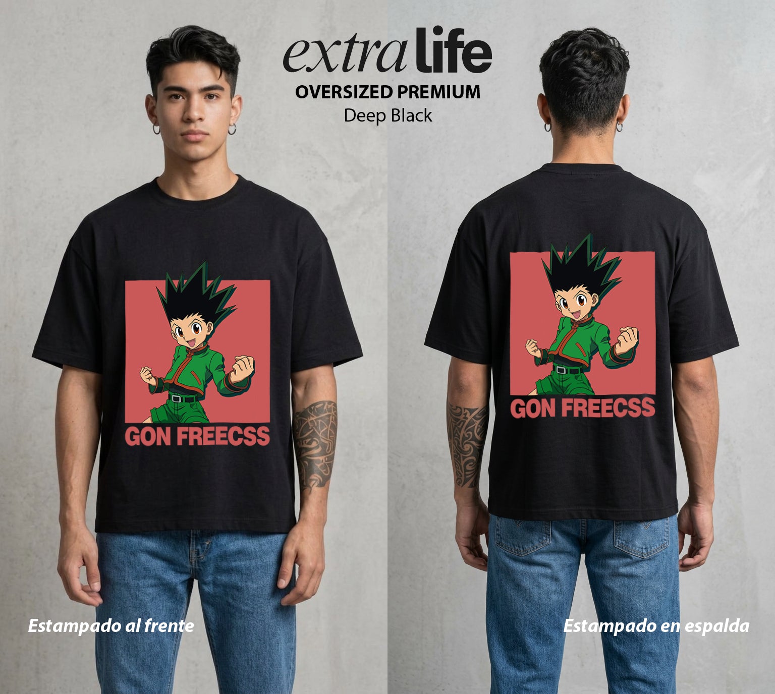 La Prueba del Cazador | El Cazador Natural #01574 - Playera Oversized Premium | Deep Black - Foto en modelo