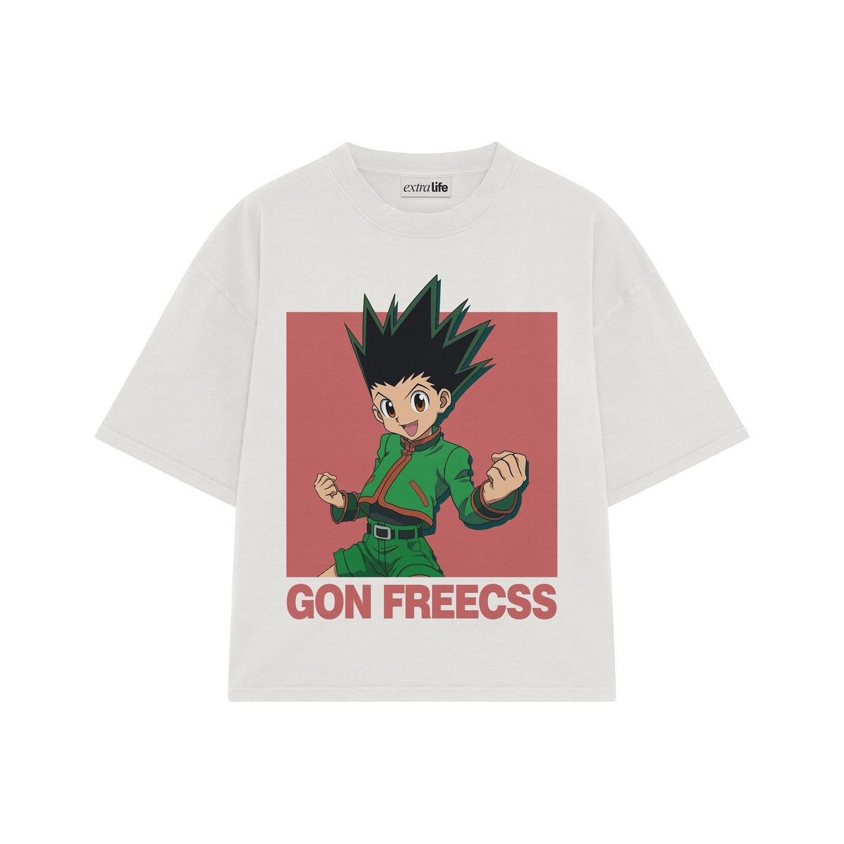 Playera streetwear premium de anime y gaming ExtraLife MX, corte oversized drop shoulder ligero y fresco en color Deep Black y Off-White, moda urbana mexicana de culto.