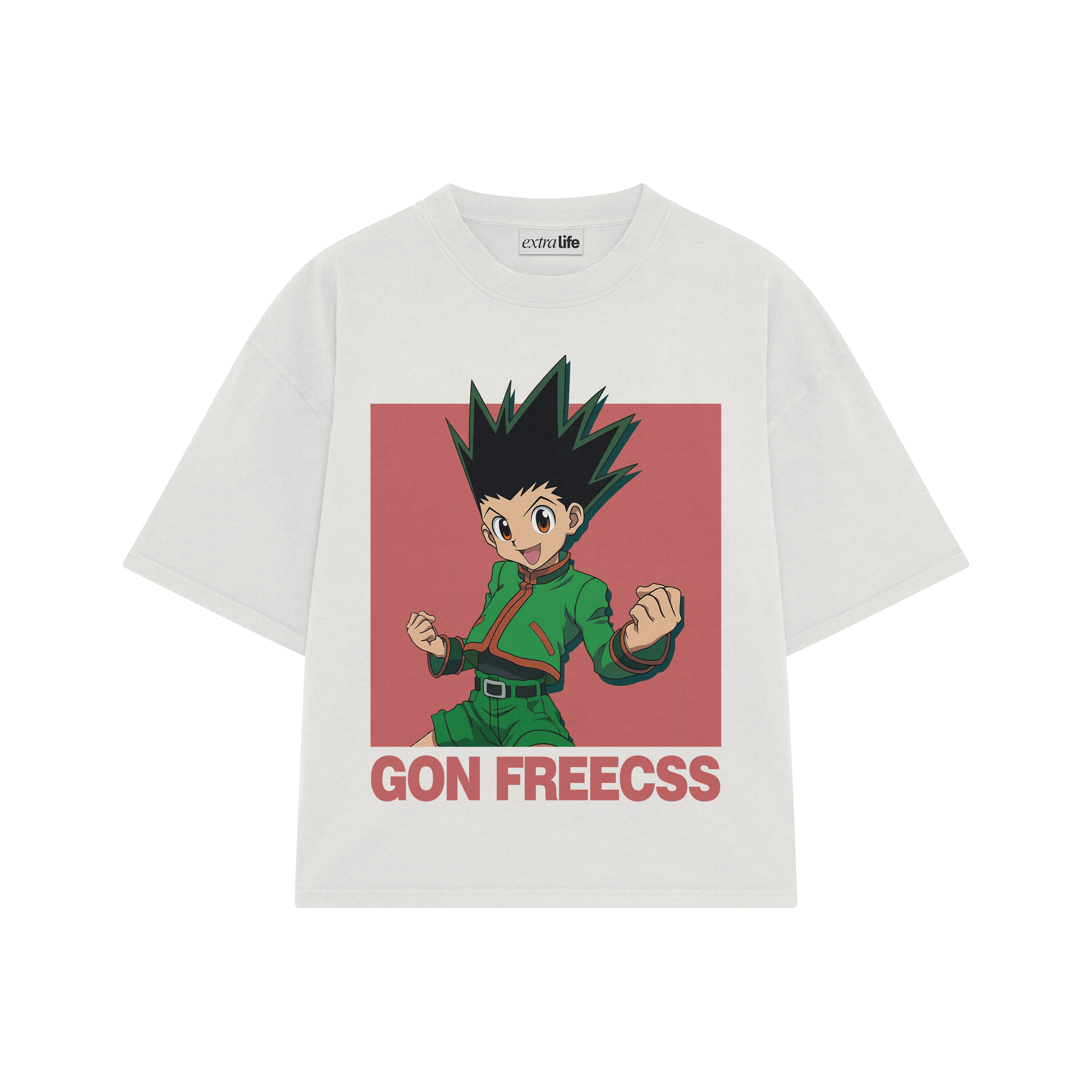 Playera streetwear premium de anime y gaming ExtraLife MX, corte boxy oversized drop shoulder heavyweight en color Deep Black y Off-White, moda urbana mexicana de culto.