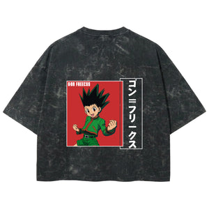 Playera streetwear premium de anime y gaming ExtraLife MX, corte boxy deluxe mineral wash heavyweight en color Acid Wash, moda urbana mexicana de culto.