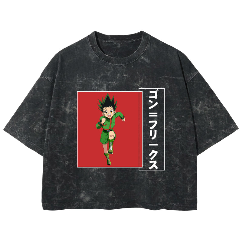 Playera streetwear premium de anime y gaming ExtraLife MX, corte boxy deluxe mineral wash heavyweight en color Acid Wash, moda urbana mexicana de culto.