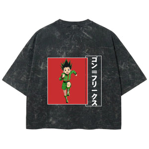 Playera streetwear premium de anime y gaming ExtraLife MX, corte boxy deluxe mineral wash heavyweight en color Acid Wash, moda urbana mexicana de culto.