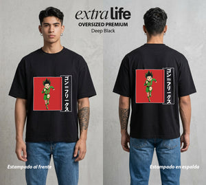 La Prueba del Cazador | La Alegria del Cazador #01577 - Playera Oversized Premium | Deep Black - Foto en modelo