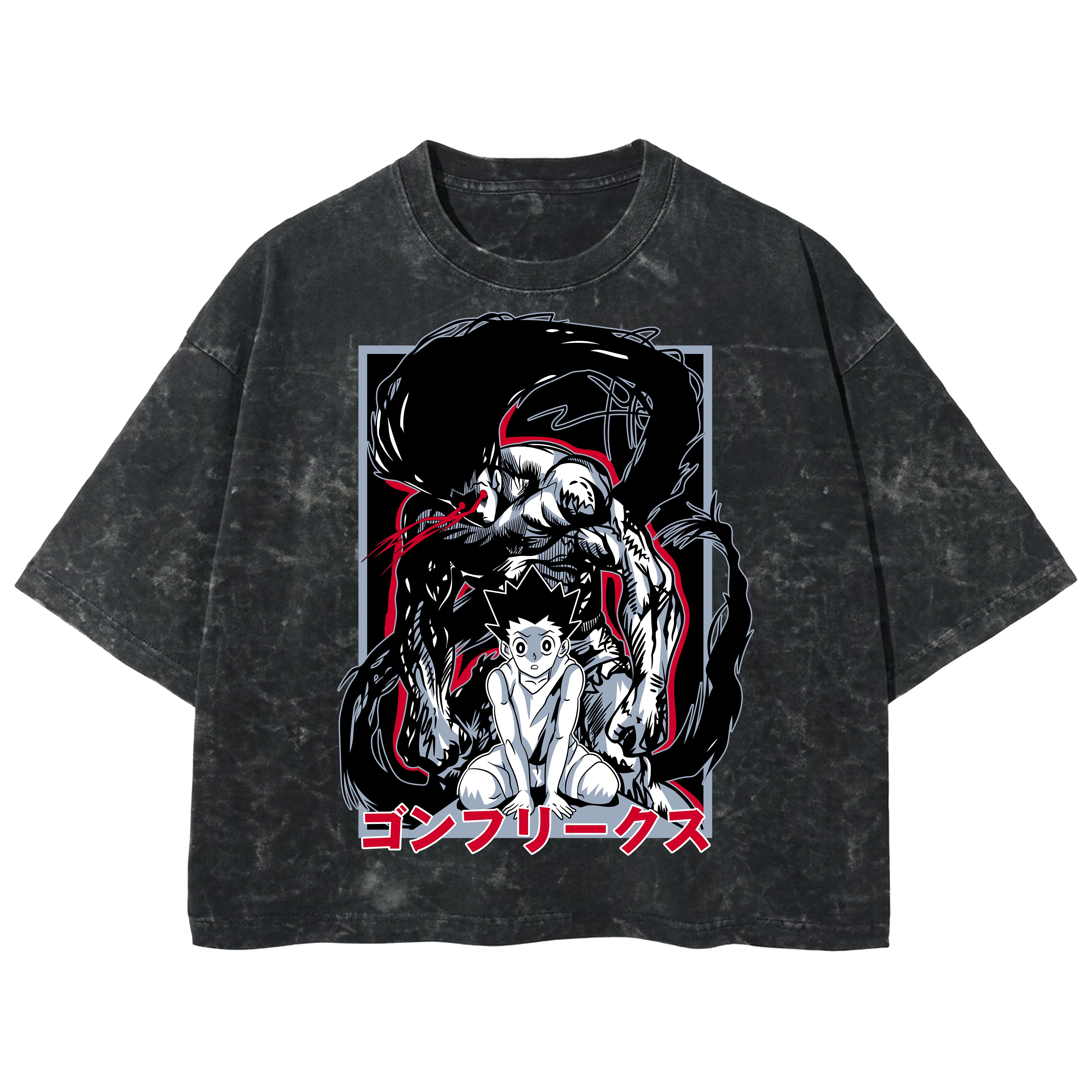 Playera streetwear premium de anime y gaming ExtraLife MX, corte boxy deluxe mineral wash heavyweight en color Acid Wash, moda urbana mexicana de culto.