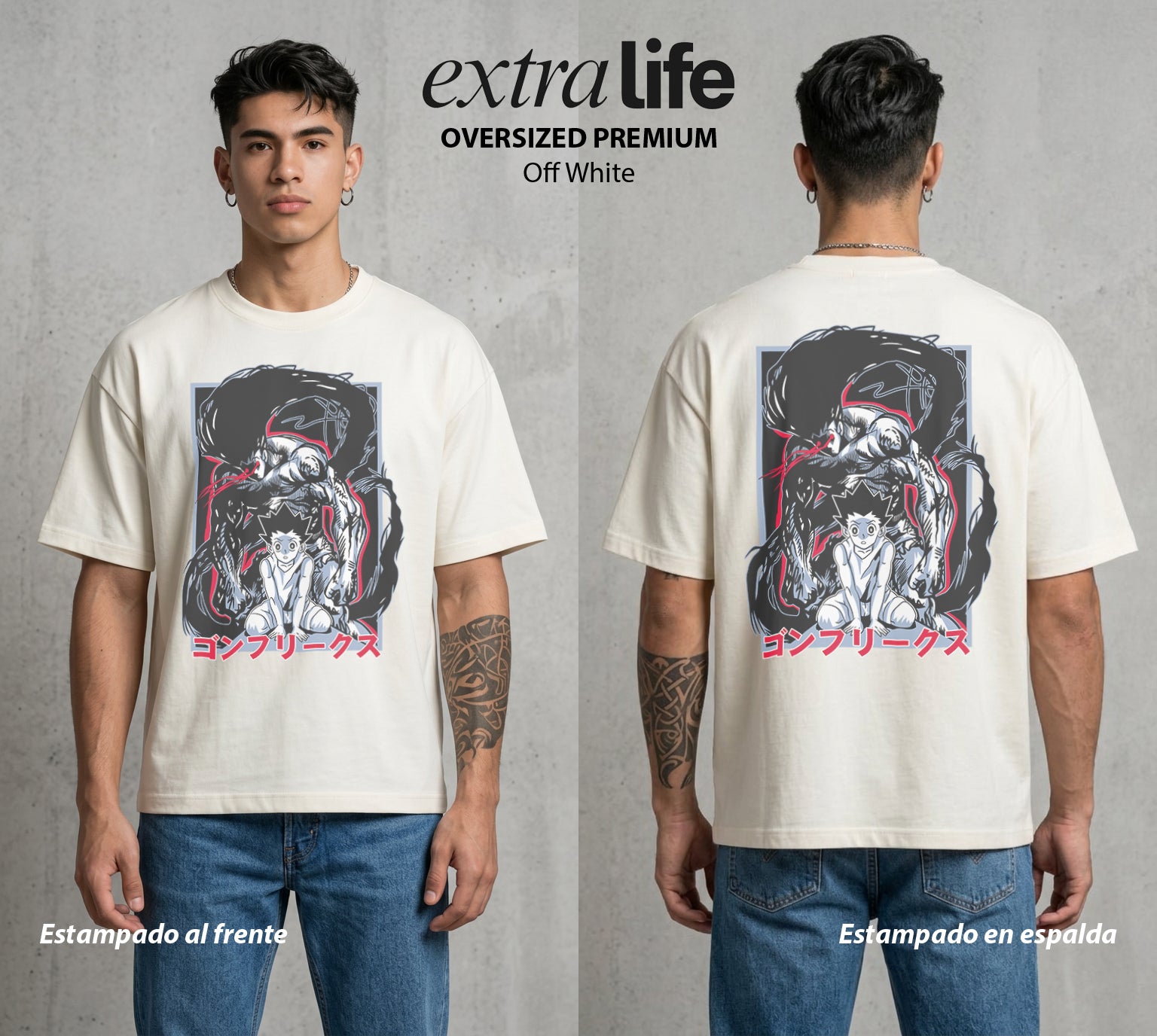 La Prueba del Cazador | La Alegria del Cazador #01578 - Playera Oversized Premium | Off White - Foto en modelo
