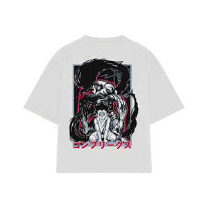 Playera streetwear premium de anime y gaming ExtraLife MX, corte boxy oversized drop shoulder heavyweight en color Deep Black y Off-White, moda urbana mexicana de culto.