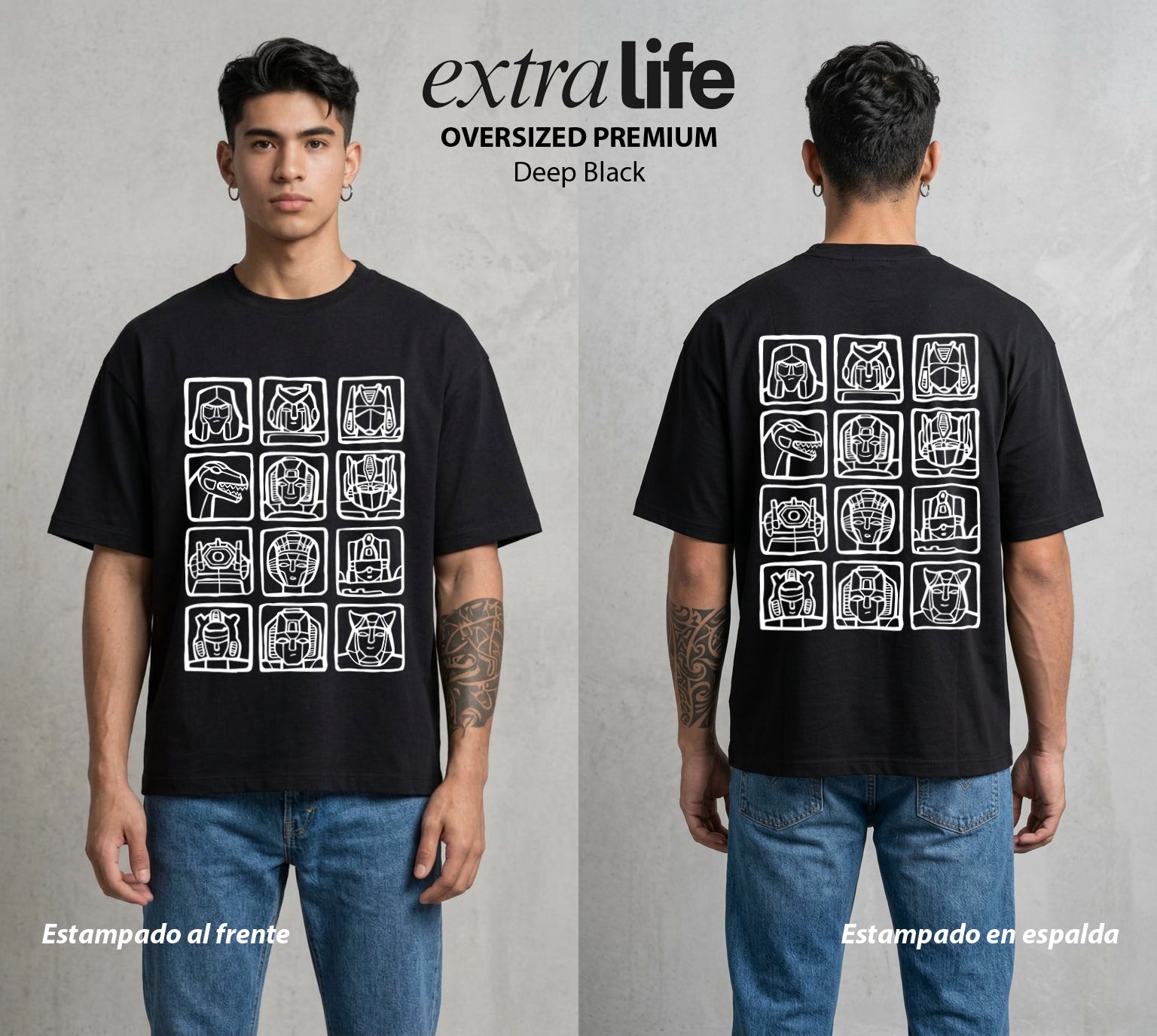 Pilotos de Acero | La Tripulacion de Acero #01579 - Playera Oversized Premium | Deep Black - Foto en modelo