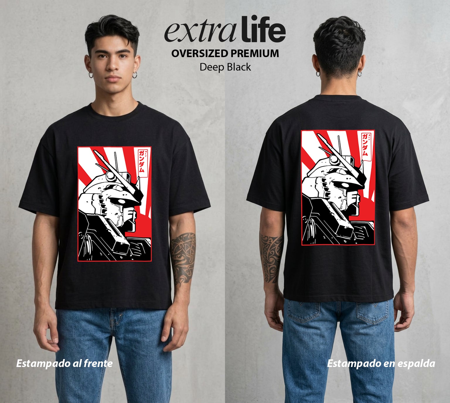 Pilotos de Acero | El Acero del Cosmos #01580 - Playera Oversized Premium | Deep Black - Foto en modelo