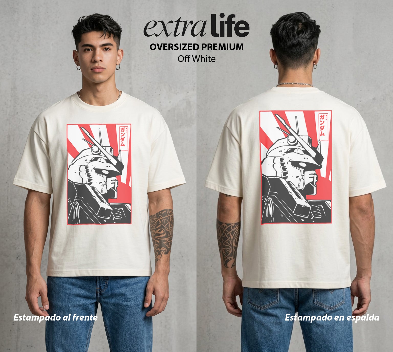 Pilotos de Acero | El Acero del Cosmos #01580 - Playera Oversized Premium | Off White - Foto en modelo