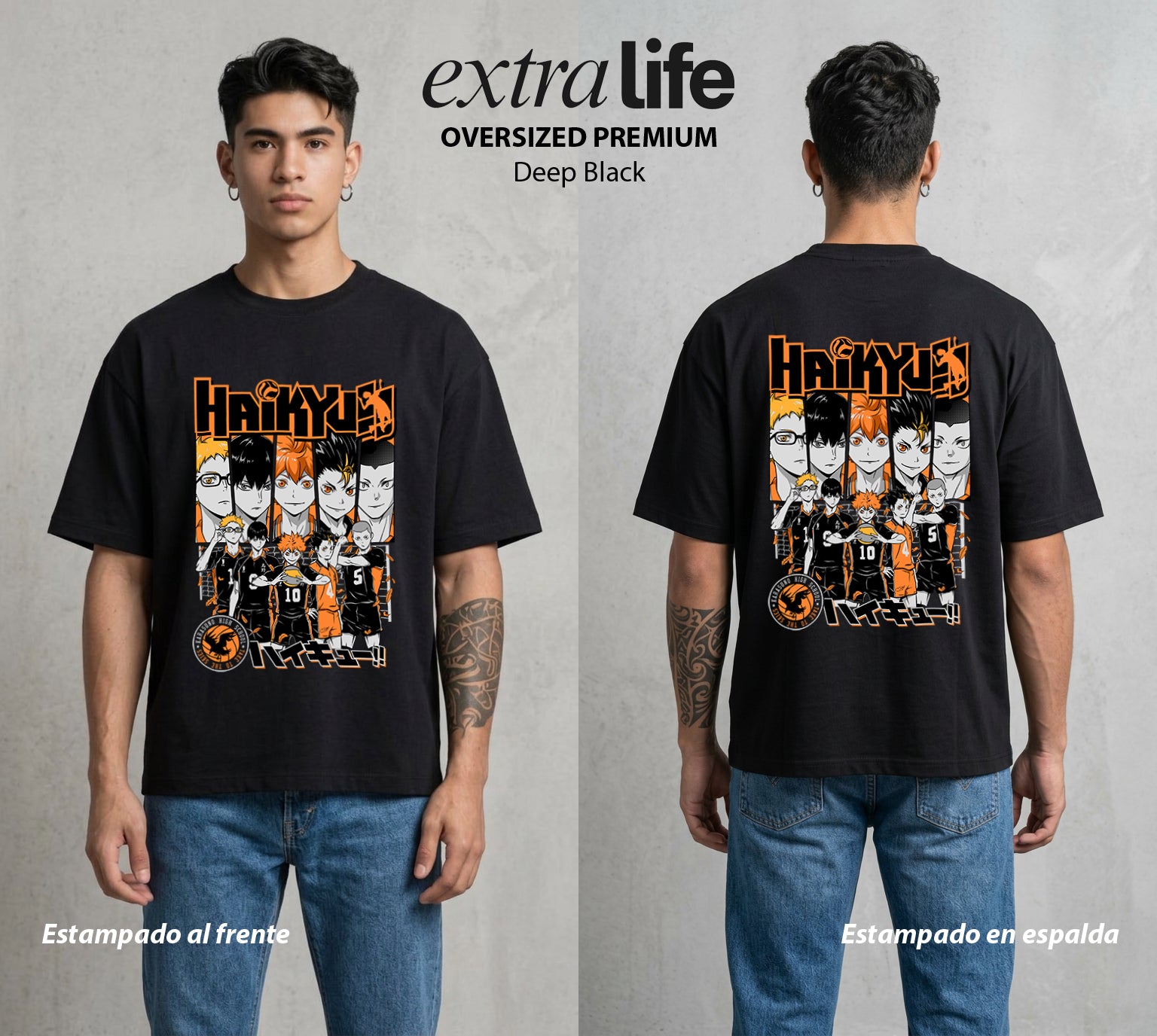 El Vuelo del Voleibol | Los Heroes del Futuro #01581 - Playera Oversized Premium | Deep Black - Foto en modelo