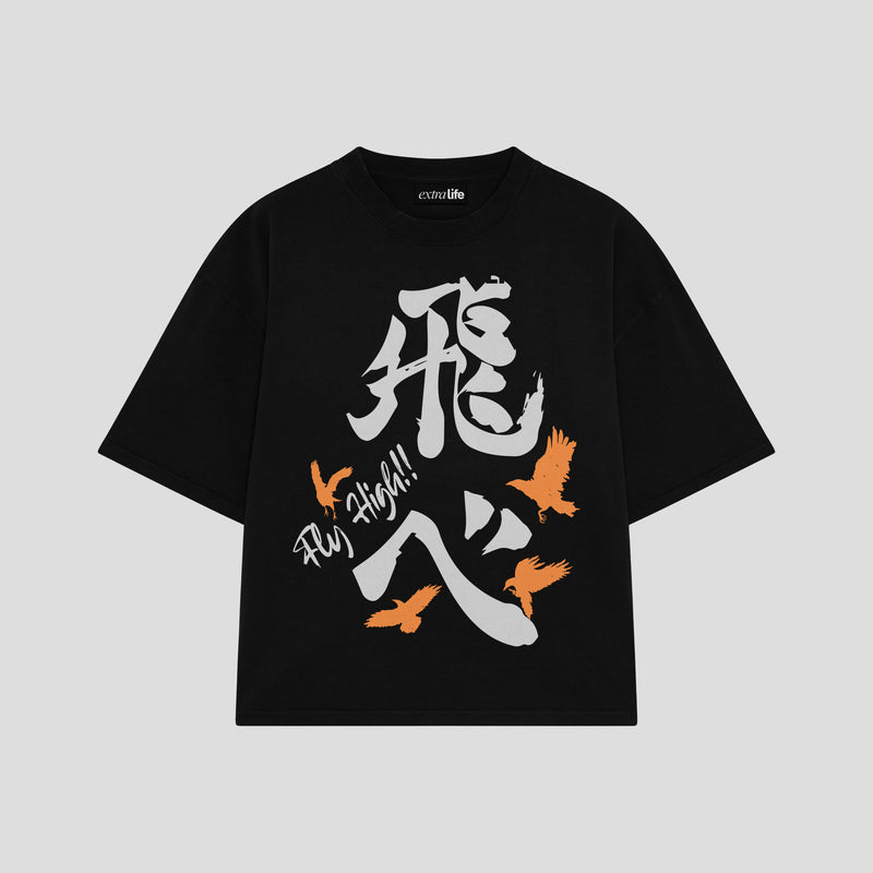 Playera streetwear premium de anime y gaming ExtraLife MX, corte boxy oversized drop shoulder heavyweight en color Deep Black y Off-White, moda urbana mexicana de culto.