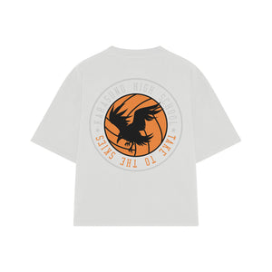 Playera streetwear premium de anime y gaming ExtraLife MX, corte boxy oversized drop shoulder heavyweight en color Deep Black y Off-White, moda urbana mexicana de culto.