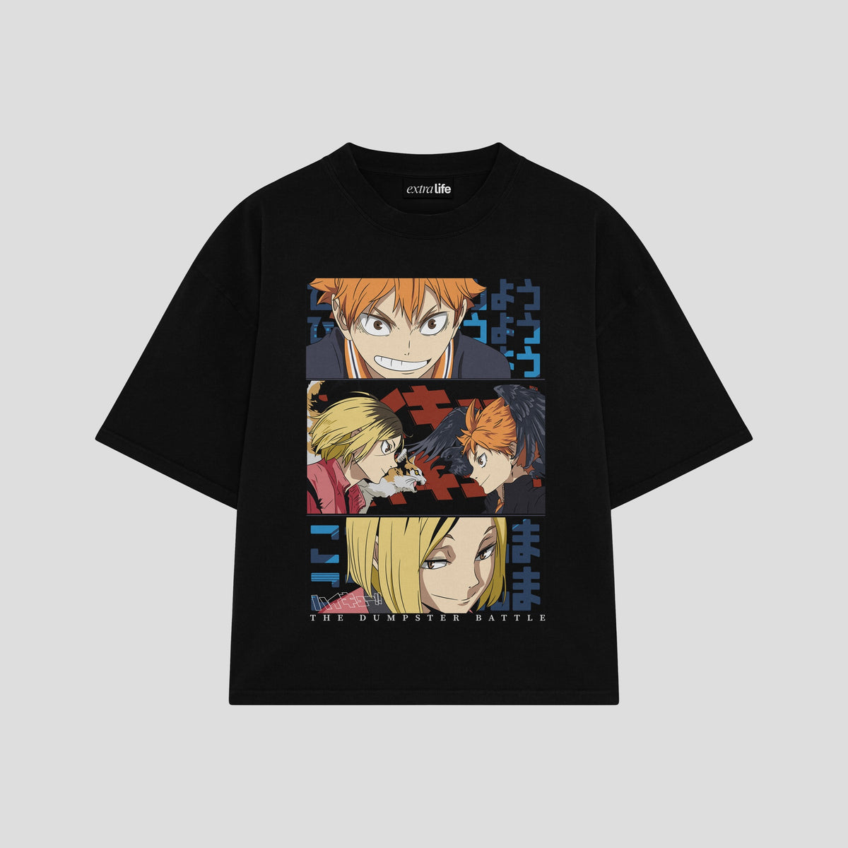Playera streetwear premium de anime y gaming ExtraLife MX, corte oversized drop shoulder ligero y fresco en color Deep Black y Off-White, moda urbana mexicana de culto.
