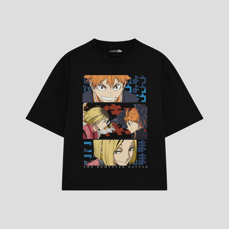 Playera streetwear premium de anime y gaming ExtraLife MX, corte boxy oversized drop shoulder heavyweight en color Deep Black y Off-White, moda urbana mexicana de culto.