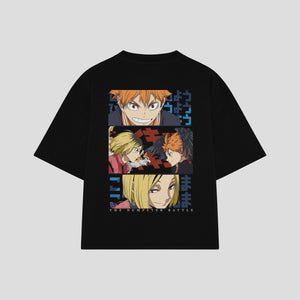 Playera streetwear premium de anime y gaming ExtraLife MX, corte boxy oversized drop shoulder heavyweight en color Deep Black y Off-White, moda urbana mexicana de culto.