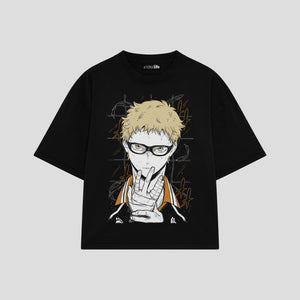 Playera streetwear premium de anime y gaming ExtraLife MX, corte boxy oversized drop shoulder heavyweight en color Deep Black y Off-White, moda urbana mexicana de culto.
