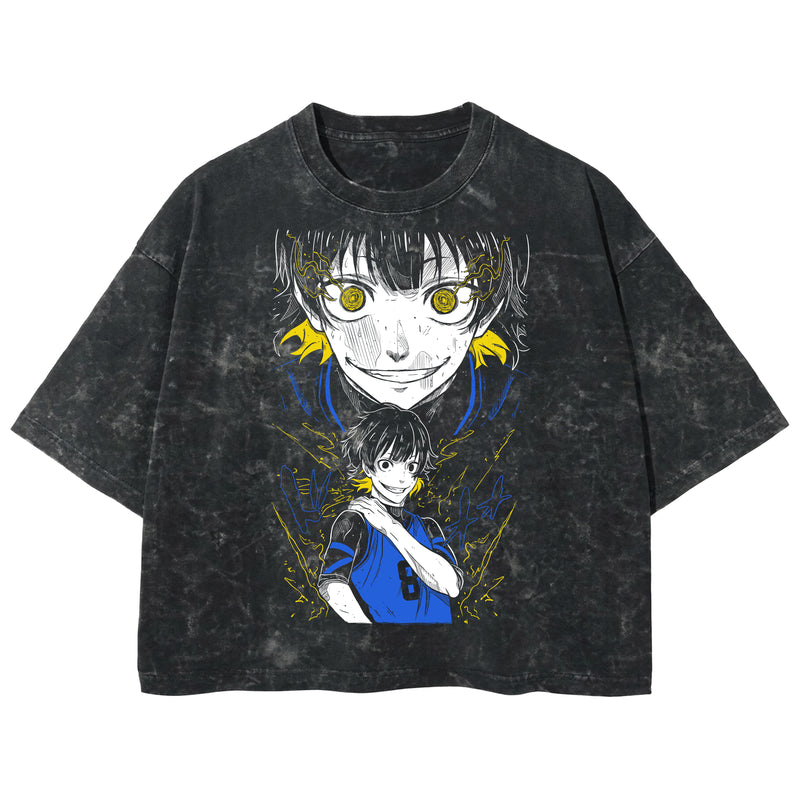Playera streetwear premium de anime y gaming ExtraLife MX, corte boxy deluxe mineral wash heavyweight en color Acid Wash, moda urbana mexicana de culto.