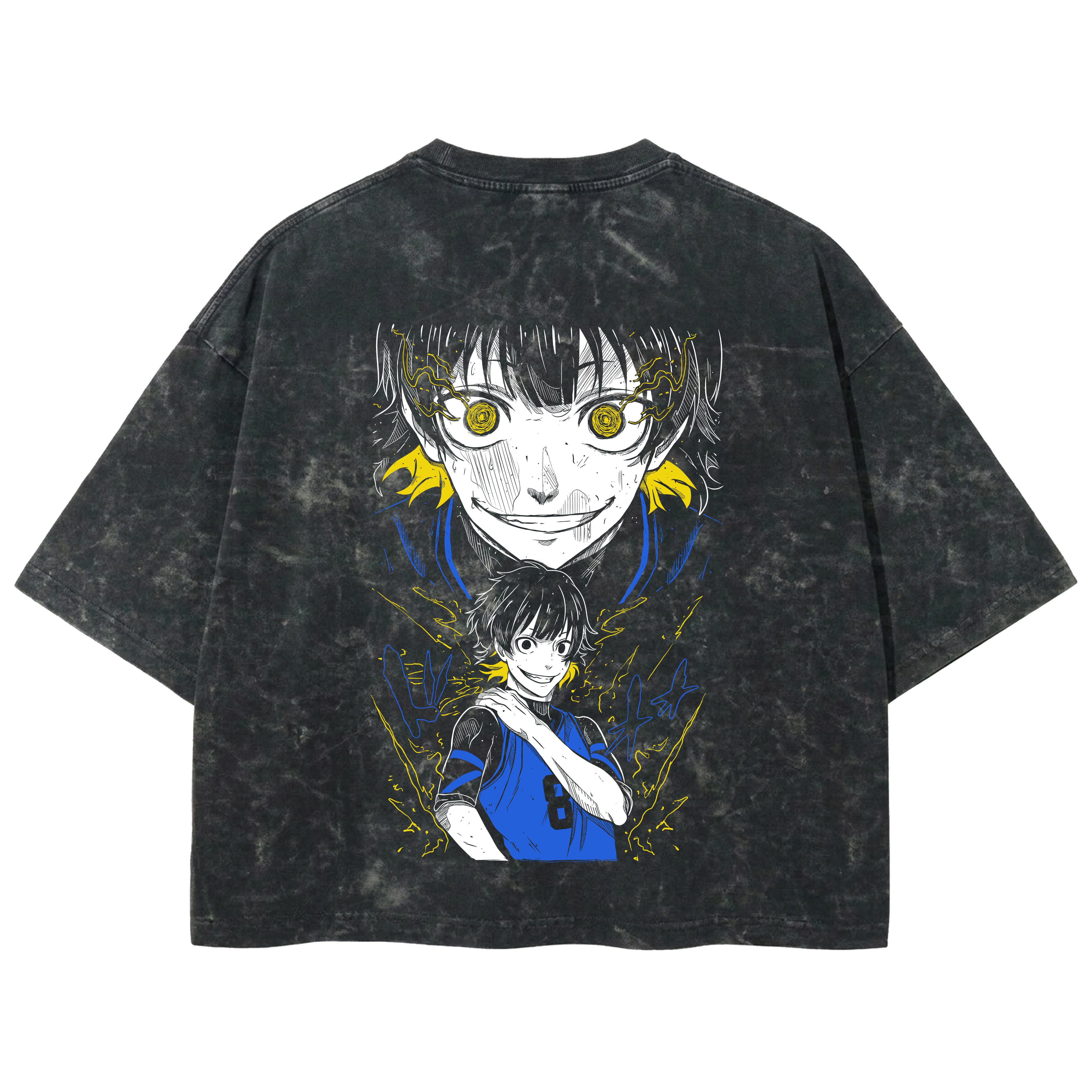 Playera streetwear premium de anime y gaming ExtraLife MX, corte boxy deluxe mineral wash heavyweight en color Acid Wash, moda urbana mexicana de culto.