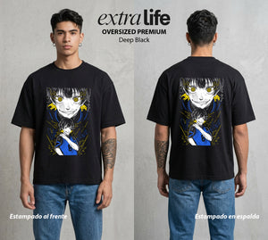 El Vuelo del Voleibol | El Monstruo del Dribbling #01588 - Playera Oversized Premium | Deep Black - Foto en modelo