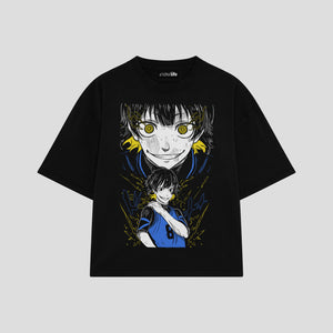Playera streetwear premium de anime y gaming ExtraLife MX, corte boxy oversized drop shoulder heavyweight en color Deep Black y Off-White, moda urbana mexicana de culto.