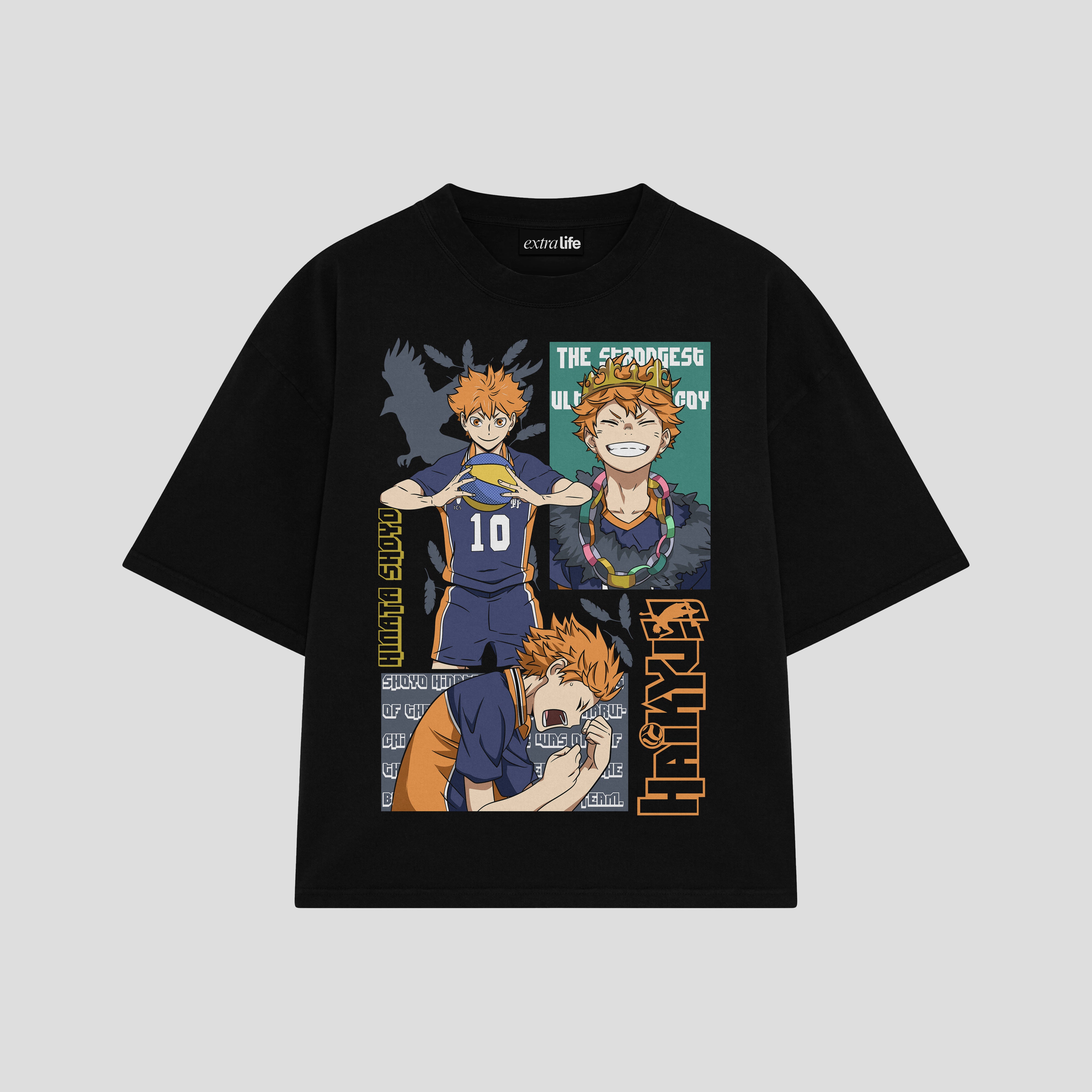 Playera streetwear premium de anime y gaming ExtraLife MX, corte boxy oversized drop shoulder heavyweight en color Deep Black y Off-White, moda urbana mexicana de culto.