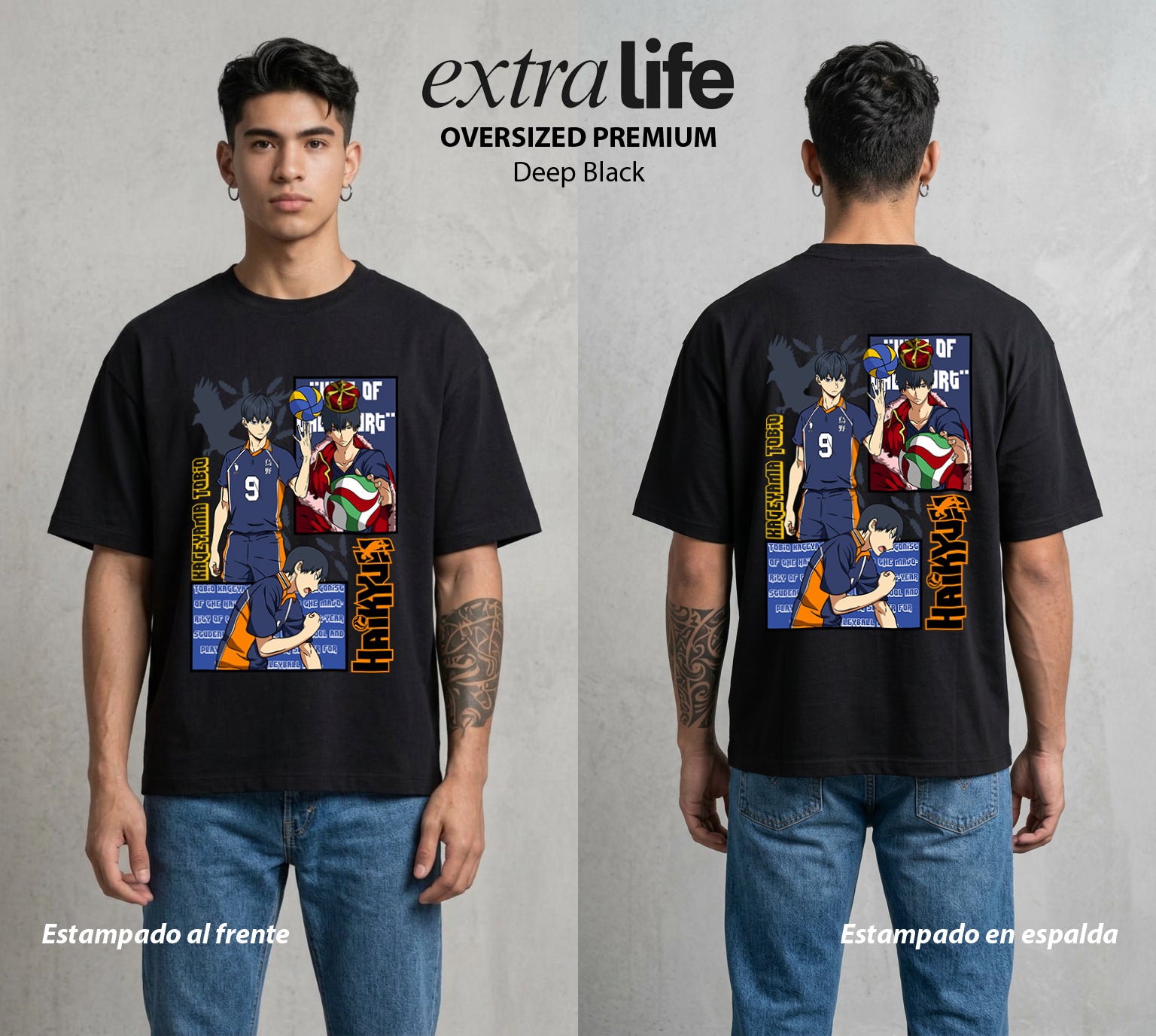El Vuelo del Voleibol | El Rey del Ataque #01592 - Playera Oversized Premium | Deep Black - Foto en modelo