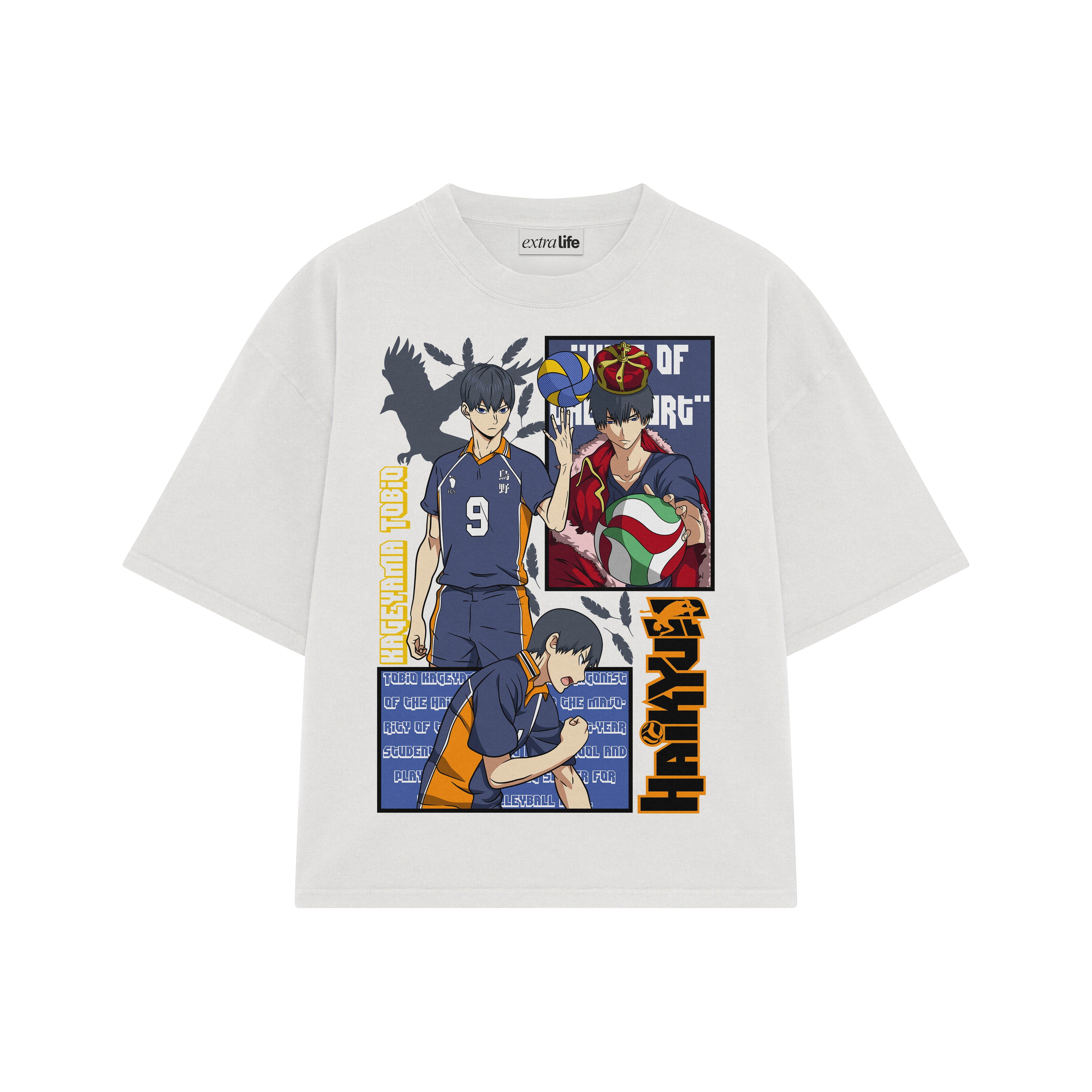 Playera streetwear premium de anime y gaming ExtraLife MX, corte boxy oversized drop shoulder heavyweight en color Deep Black y Off-White, moda urbana mexicana de culto.