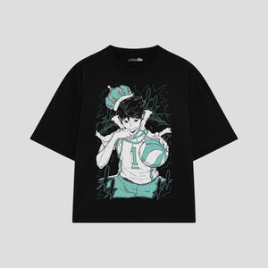 Playera streetwear premium de anime y gaming ExtraLife MX, corte boxy oversized drop shoulder heavyweight en color Deep Black y Off-White, moda urbana mexicana de culto.