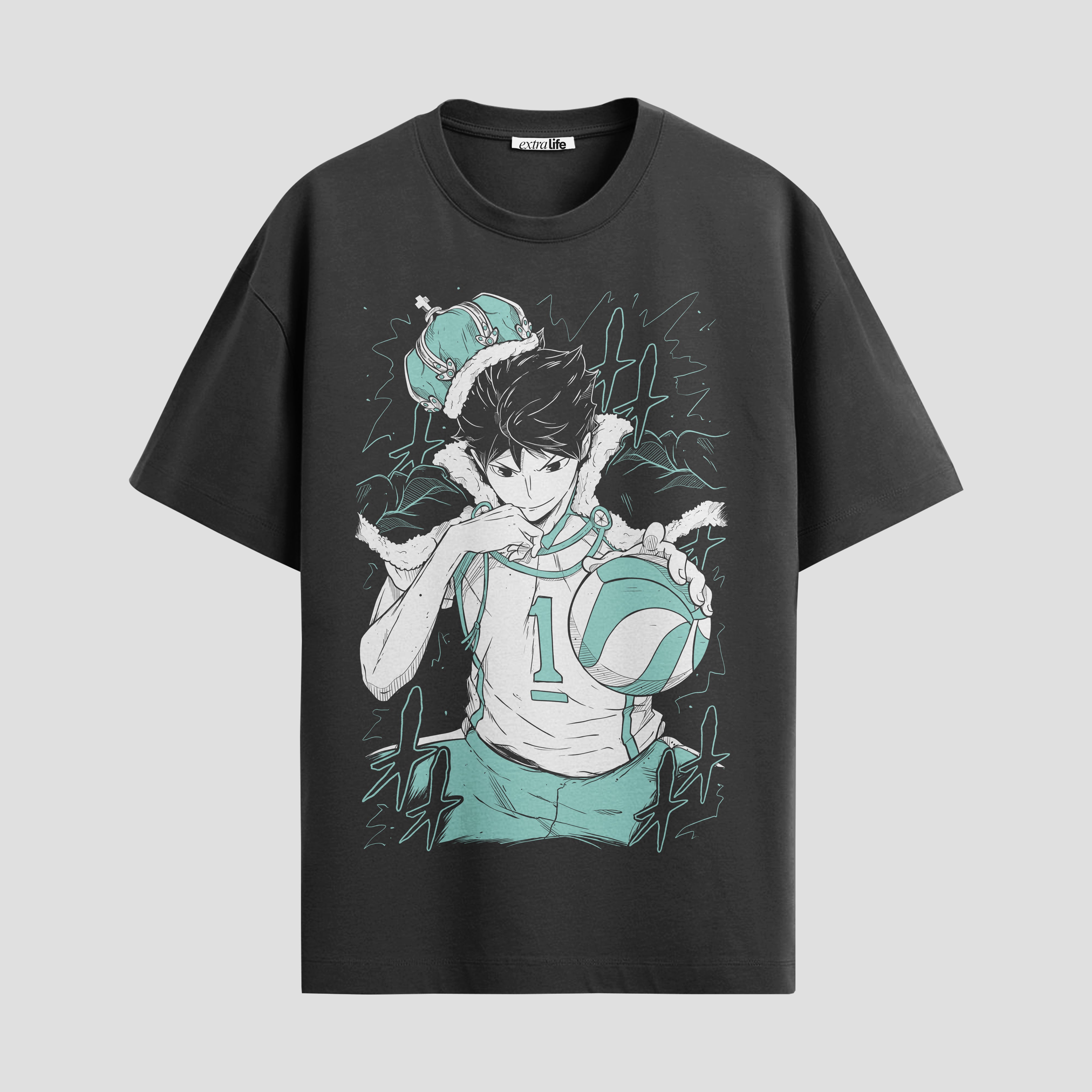 Playera urbana de anime y gaming ExtraLife MX, corte Standard Fit unisex ligero y transpirable en color Deep Black y Pure White, ropa de uso diario para gym y casual.