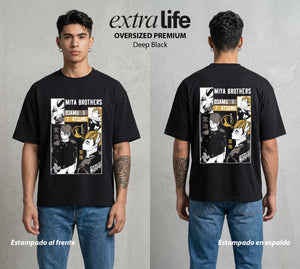 El Vuelo del Voleibol | Haikyuu Miya Brothers #01599 - Playera Oversized Premium | Deep Black - Foto en modelo