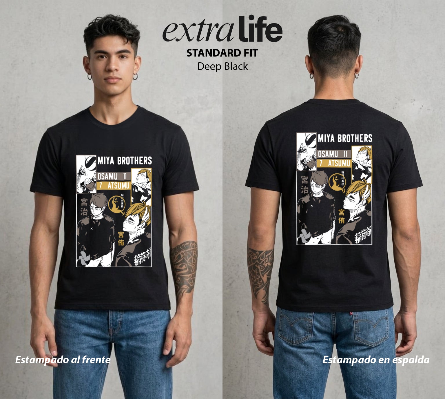 El Vuelo del Voleibol | Haikyuu Miya Brothers #01599 - Playera Standard Fit | Deep Black - Foto en modelo