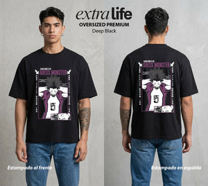 El Vuelo del Voleibol | Haikyuu Satori Tendo #01600 - Playera Oversized Premium | Deep Black - Foto en modelo