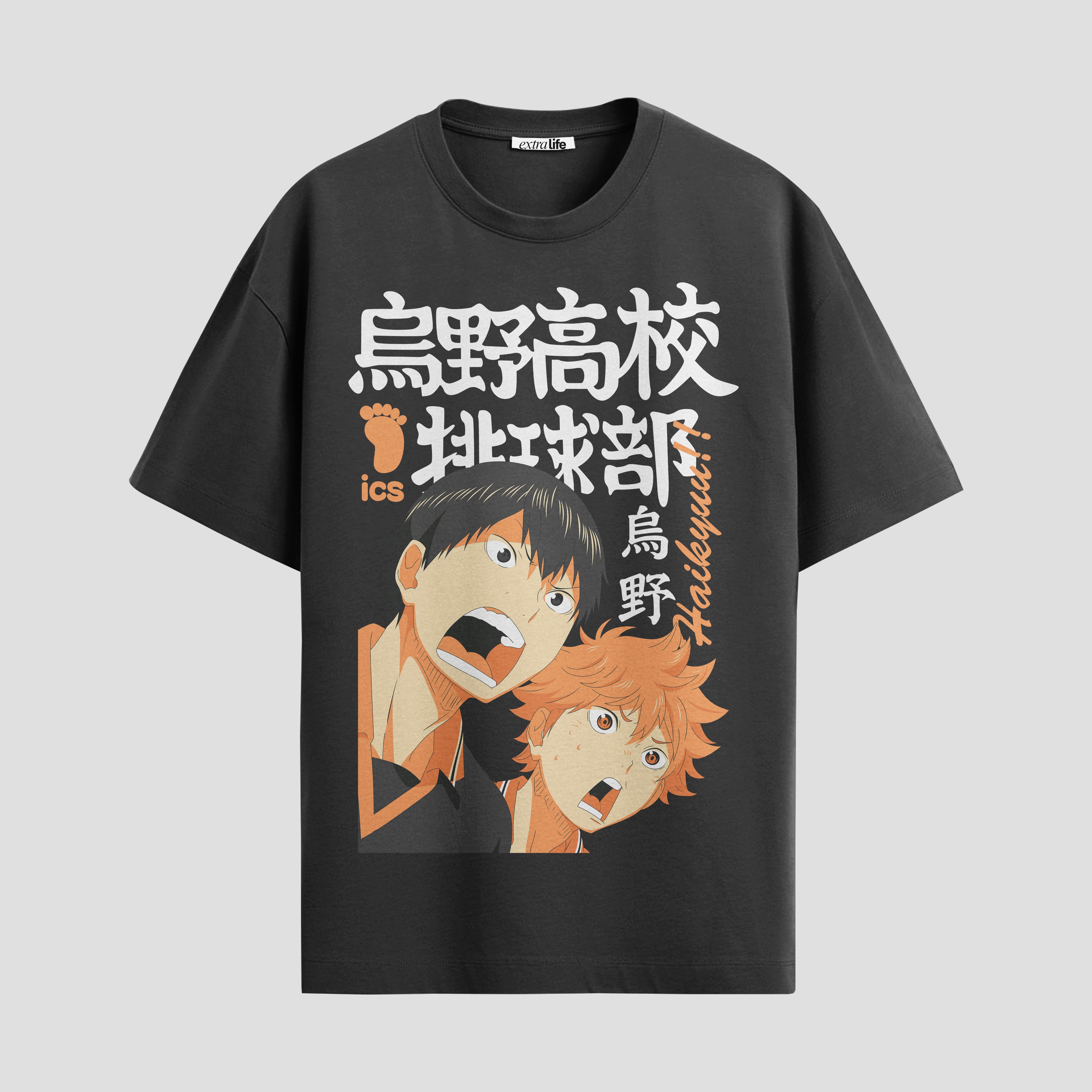 Playera urbana de anime y gaming ExtraLife MX, corte Standard Fit unisex ligero y transpirable en color Deep Black y Pure White, ropa de uso diario para gym y casual.