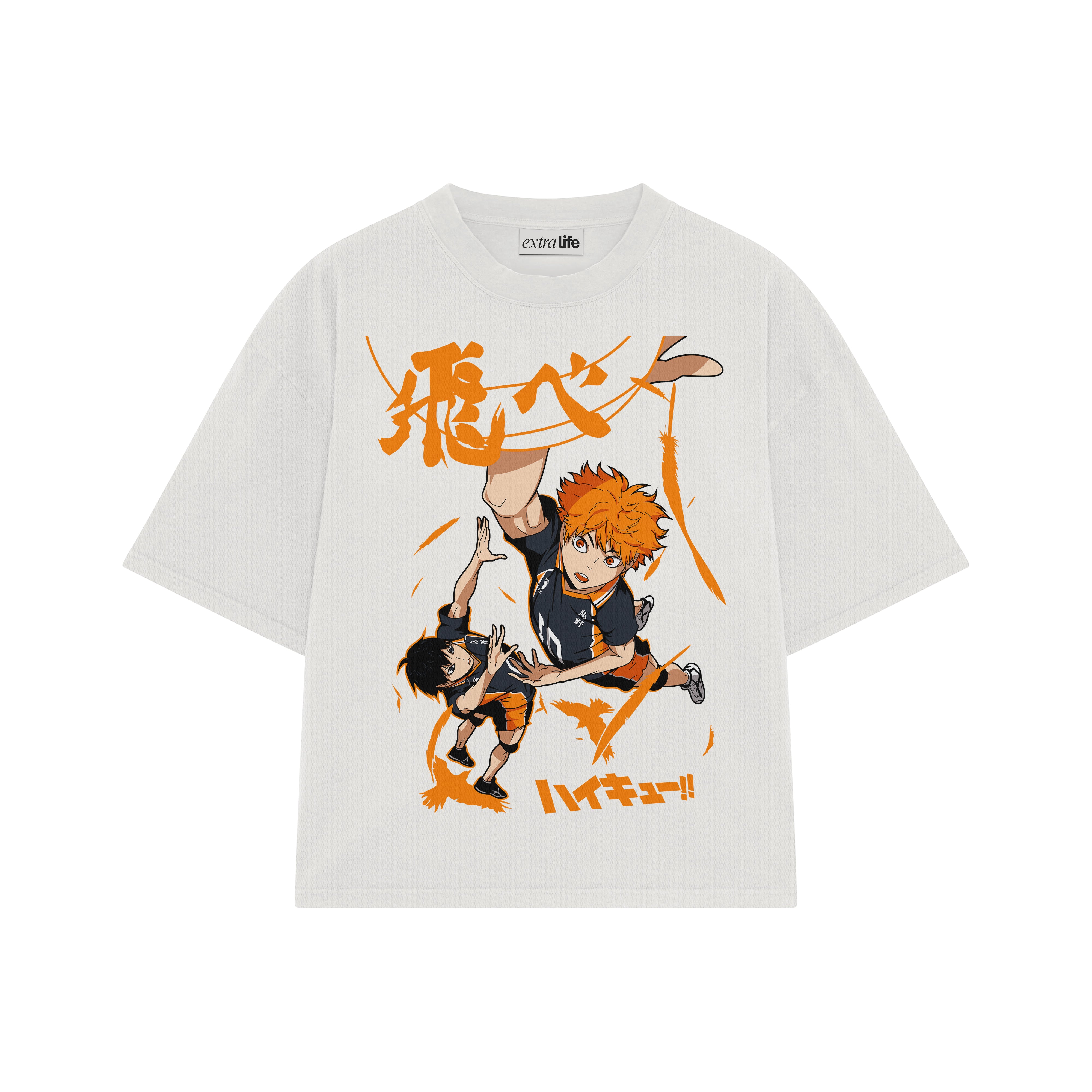 Playera streetwear premium de anime y gaming ExtraLife MX, corte boxy oversized drop shoulder heavyweight en color Deep Black y Off-White, moda urbana mexicana de culto.
