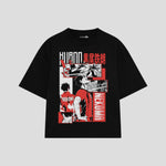 Playera streetwear premium de anime y gaming ExtraLife MX, corte boxy oversized drop shoulder heavyweight en color Deep Black y Off-White, moda urbana mexicana de culto.