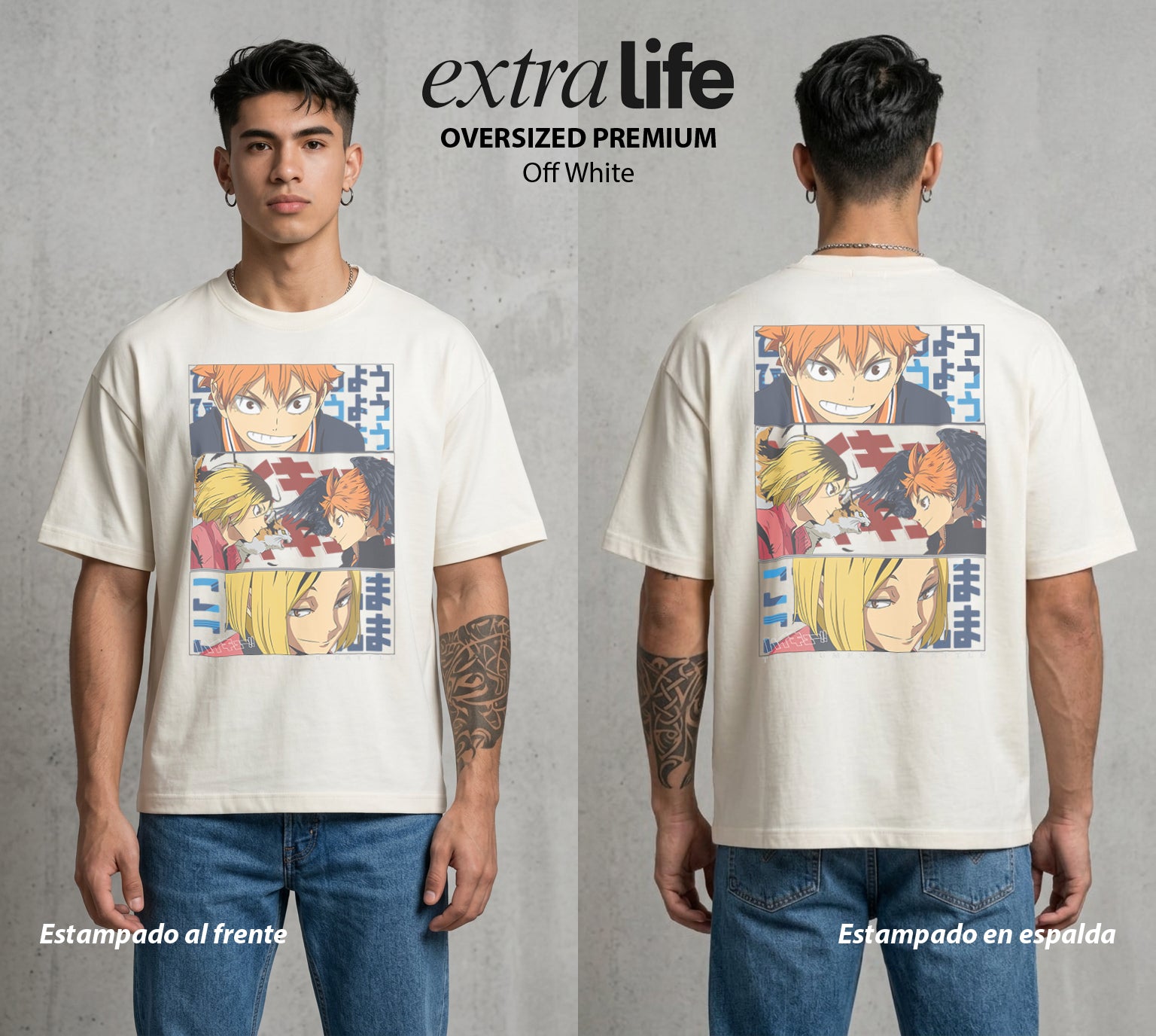 El Vuelo del Voleibol | Haikyuu The Dumpster Battle Batalla del Basurero #01609 - Playera Oversized Premium | Off White - Foto en modelo