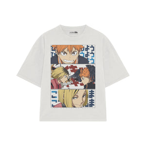 Playera streetwear premium de anime y gaming ExtraLife MX, corte boxy oversized drop shoulder heavyweight en color Deep Black y Off-White, moda urbana mexicana de culto.