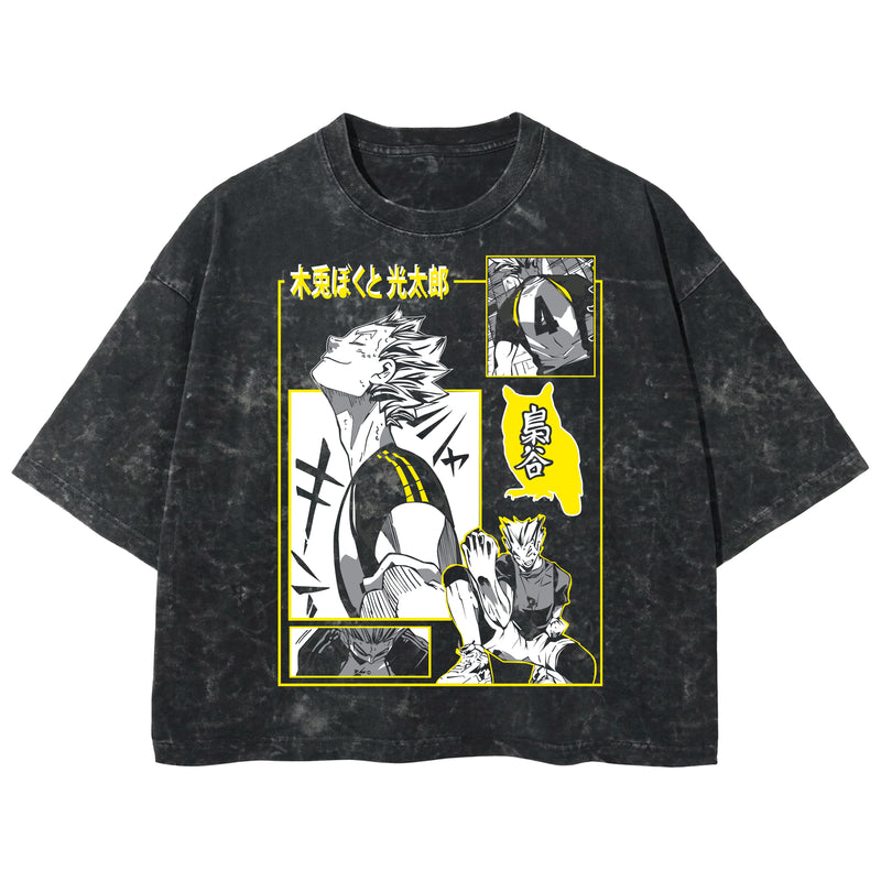 Playera streetwear premium de anime y gaming ExtraLife MX, corte boxy deluxe mineral wash heavyweight en color Acid Wash, moda urbana mexicana de culto.