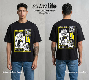 El Vuelo del Voleibol | El Guardian del Fondo #01610 - Playera Oversized Premium | Deep Black - Foto en modelo