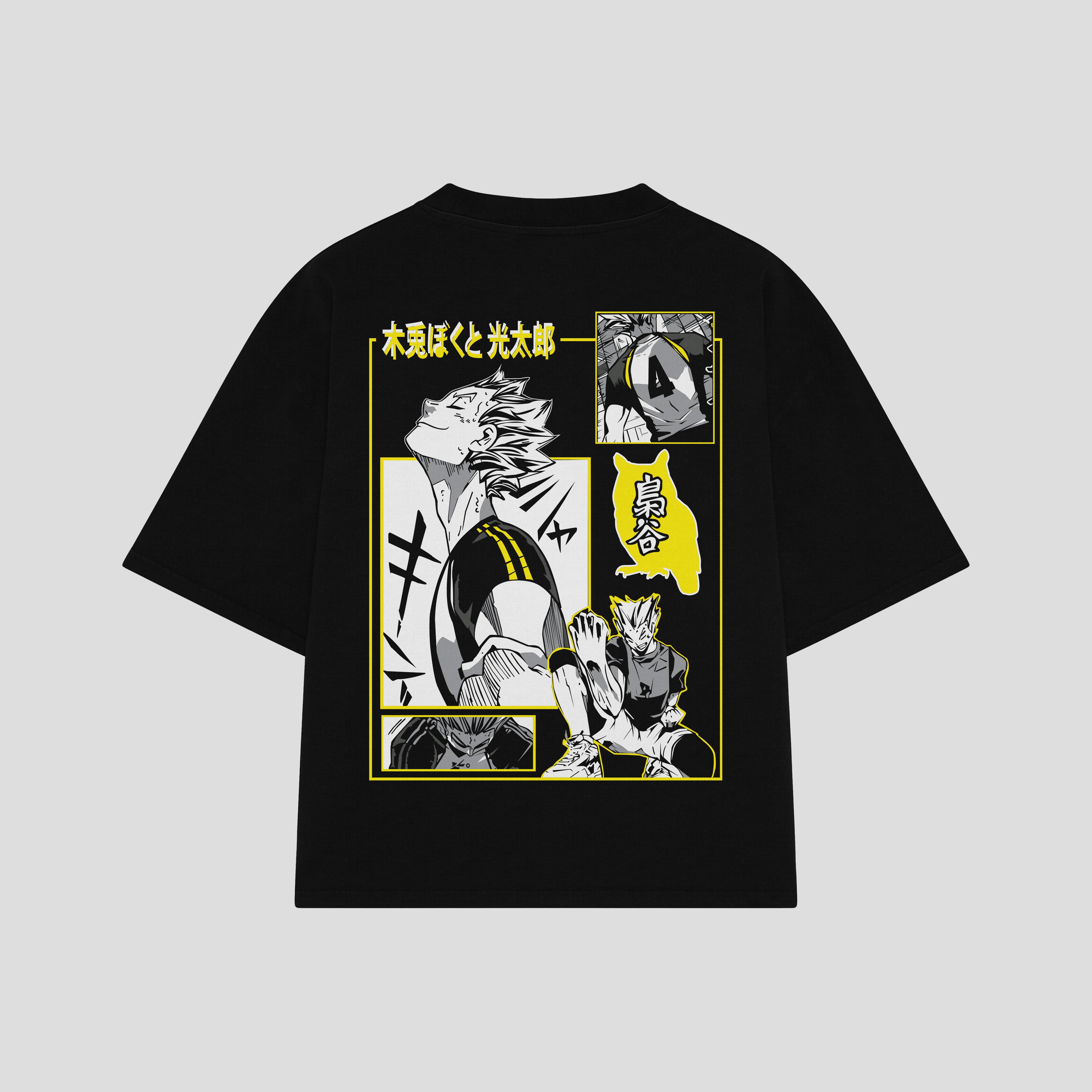 Playera streetwear premium de anime y gaming ExtraLife MX, corte boxy oversized drop shoulder heavyweight en color Deep Black y Off-White, moda urbana mexicana de culto.