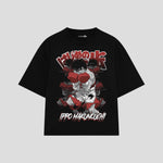 Playera streetwear premium de anime y gaming ExtraLife MX, corte boxy oversized drop shoulder heavyweight en color Deep Black y Off-White, moda urbana mexicana de culto.