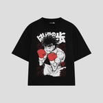 Playera streetwear premium de anime y gaming ExtraLife MX, corte boxy oversized drop shoulder heavyweight en color Deep Black y Off-White, moda urbana mexicana de culto.