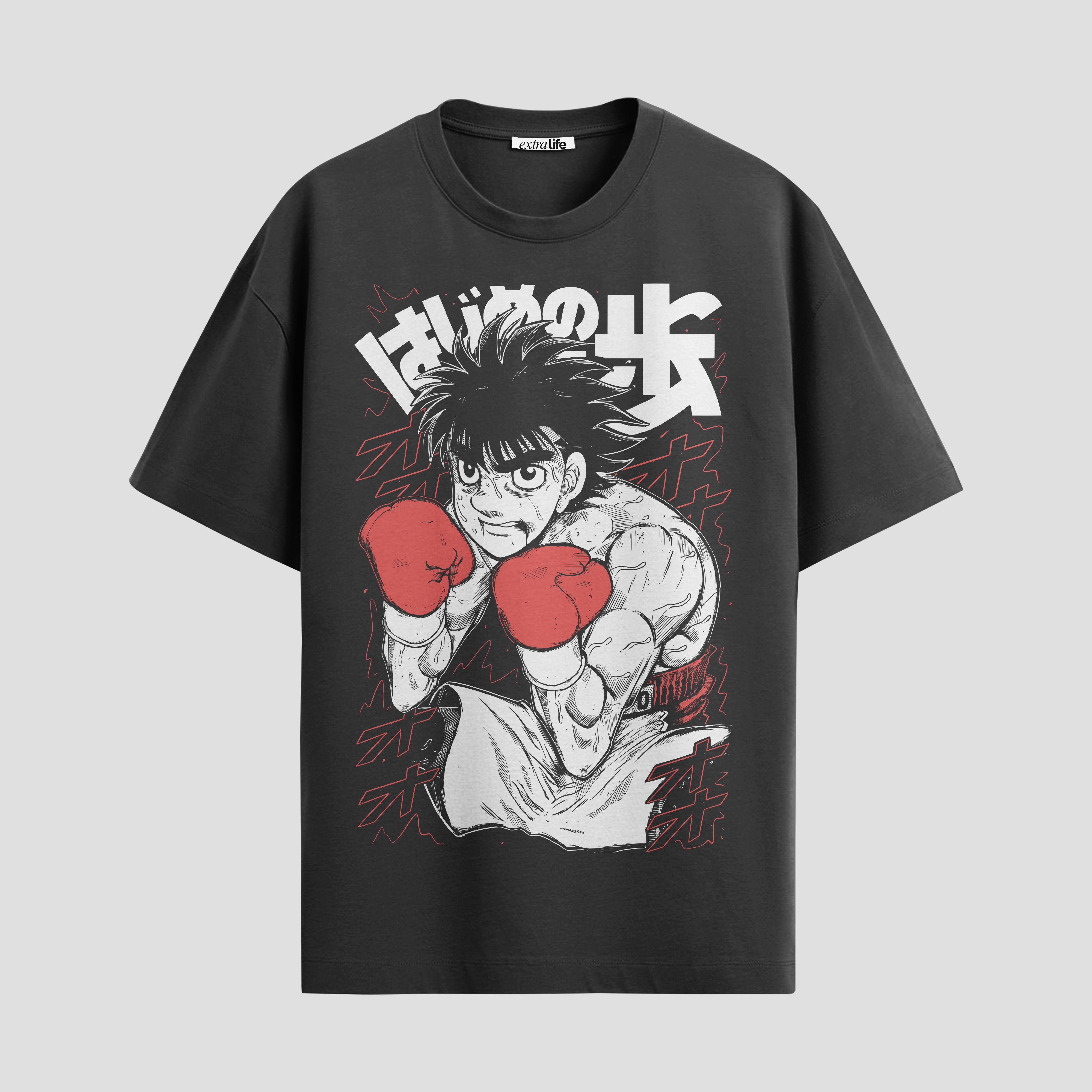 Playera urbana de anime y gaming ExtraLife MX, corte Standard Fit unisex ligero y transpirable en color Deep Black y Pure White, ropa de uso diario para gym y casual.