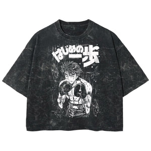 Playera streetwear premium de anime y gaming ExtraLife MX, corte boxy deluxe mineral wash heavyweight en color Acid Wash, moda urbana mexicana de culto.