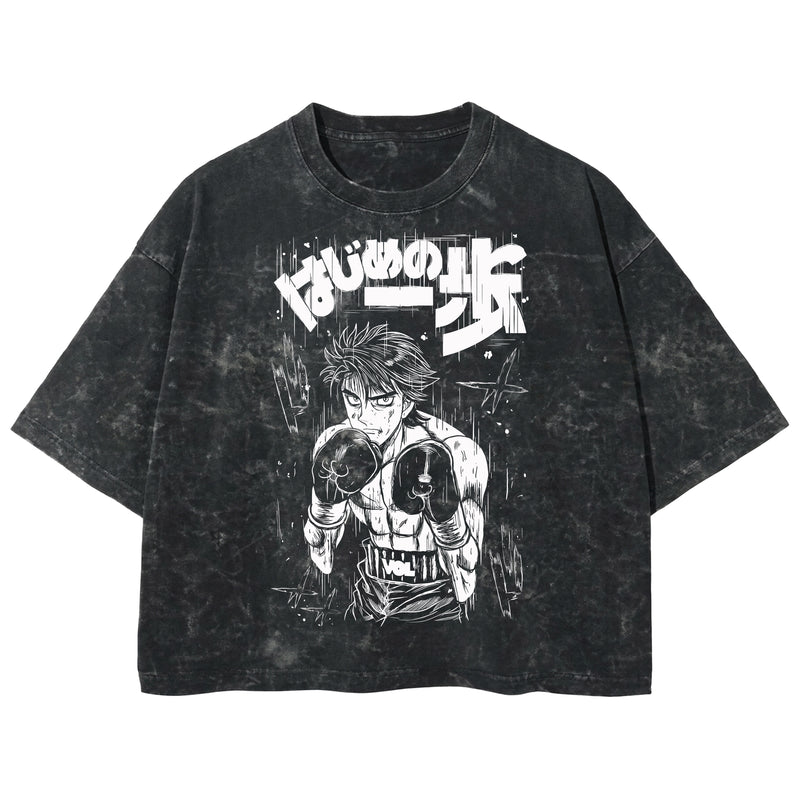 Playera streetwear premium de anime y gaming ExtraLife MX, corte boxy deluxe mineral wash heavyweight en color Acid Wash, moda urbana mexicana de culto.