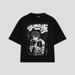 Playera streetwear premium de anime y gaming ExtraLife MX, corte boxy oversized drop shoulder heavyweight en color Deep Black y Off-White, moda urbana mexicana de culto.
