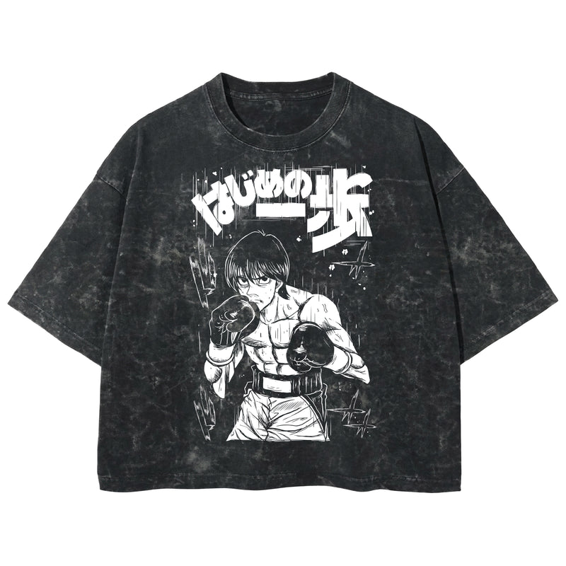 Playera streetwear premium de anime y gaming ExtraLife MX, corte boxy deluxe mineral wash heavyweight en color Acid Wash, moda urbana mexicana de culto.
