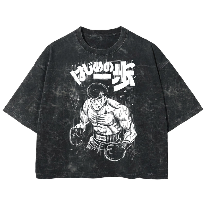 Playera streetwear premium de anime y gaming ExtraLife MX, corte boxy deluxe mineral wash heavyweight en color Acid Wash, moda urbana mexicana de culto.