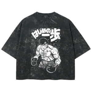 Playera streetwear premium de anime y gaming ExtraLife MX, corte boxy deluxe mineral wash heavyweight en color Acid Wash, moda urbana mexicana de culto.